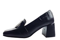 Loafer met blokhak - zwart leer in grote sizes